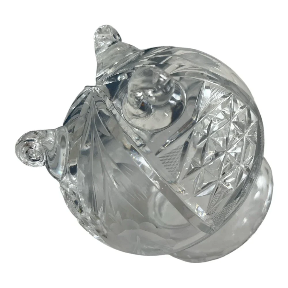 VTG Cut Crystal Condiment Jar with Spoon Notch – Footed Bohemian Style – Molded
